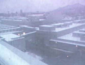 札幌市中央卸売市場立体駐車場屋上から札幌市中央卸売市場全景(水産棟・青果棟)・環状通・北海道大学ポプラ並木・藻岩山・札幌方面・小樽方面