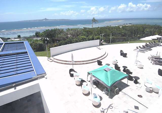 センチュリオンホテル沖縄美ら海からオーシャンカフェテラス・沖縄の海が見えるライブカメラ。