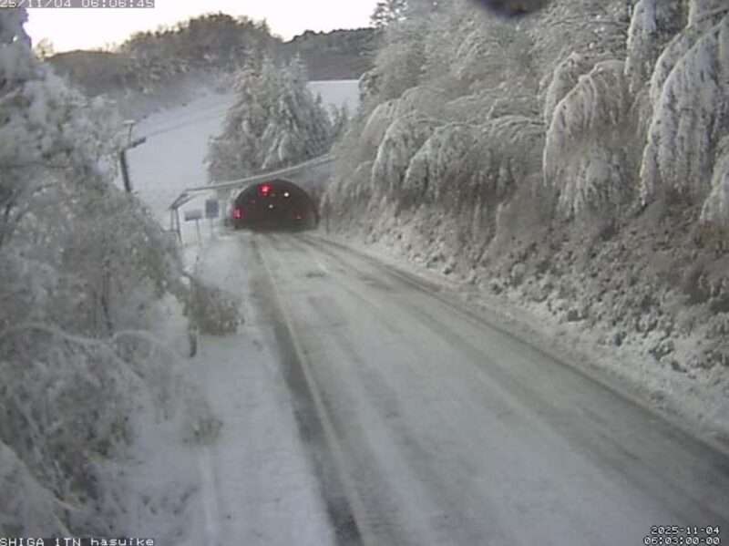 長野県道471号奥志賀公園線志賀1号トンネルライブカメラ(長野県山ノ内町平穏) 2025年11月4日 降雪