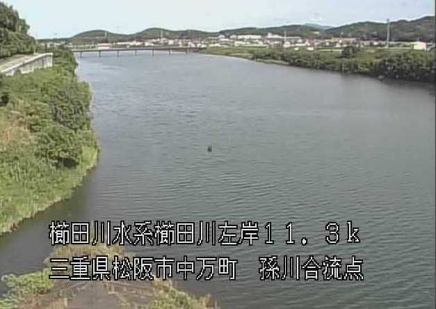 櫛田川孫川合流点ライブカメラは、三重県松阪市中万町の孫川合流点に設置された櫛田川が見えるライブカメラです。