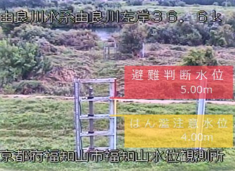 由良川福知山水位観測所ライブカメラは、京都府福知山市寺の福知山水位観測所に設置された由良川が見えるライブカメラです。