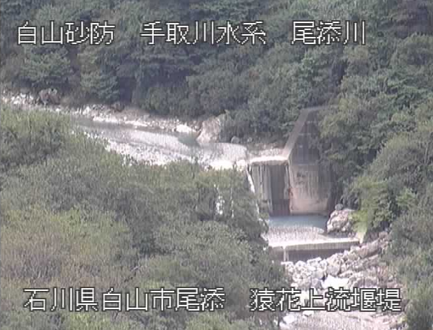 尾添川猿花ライブカメラは、石川県白山尾添の猿花(猿花上流堰堤)に設置された尾添川が見えるライブカメラです。