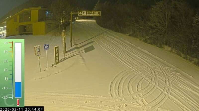静岡県道152号富士公園太郎坊線水ヶ塚ライブカメラ(静岡県裾野市須山) 2026年3月11日 降雪