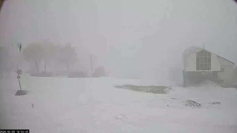 サッポロテイネスキー場山頂ライブカメラ(北海道札幌市手稲区) 2026年5月9日 吹雪