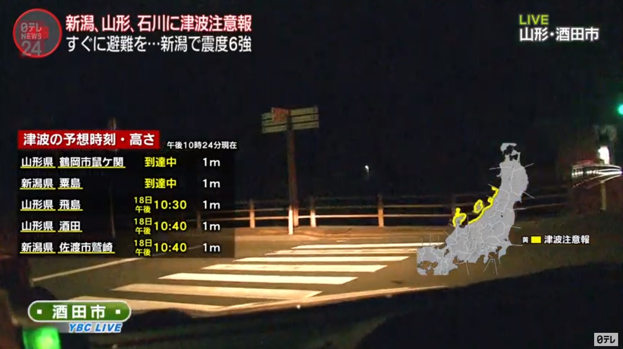 FNN新潟県下越震度6強ライブカメラ(2019年6月18日22時22分発生)