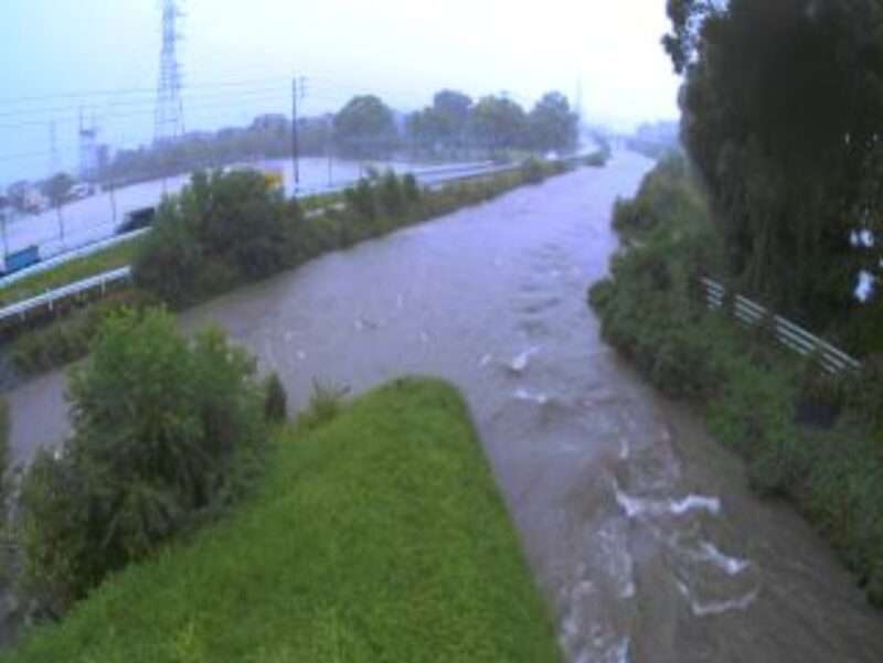 金丸川池町川合流部ライブカメラ(福岡県久留米市津福本町) 2025年10月4日16時00分 大雨河川増水時 氾濫危険水位