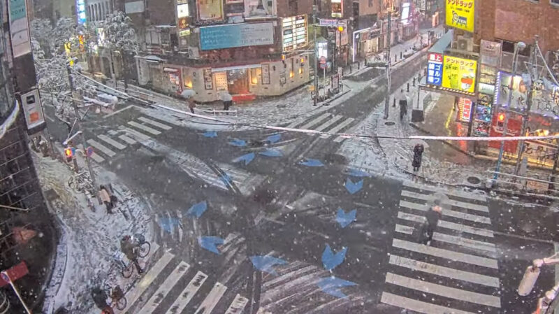 新宿歌舞伎町ライブカメラ　2022年1月6日大雪警報発令時