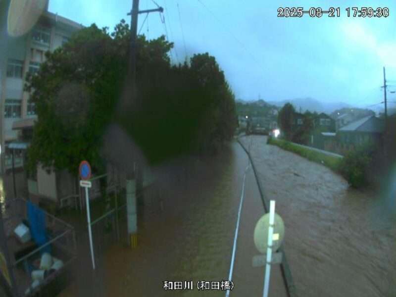2025年8月21日17時59分 氾濫時 和田川和田橋ライブカメラ(鹿児島県鹿児島市和田)