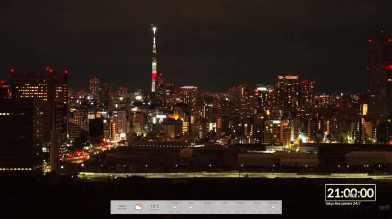 浜離宮築地大橋ライブカメラ(東京都港区海岸) 2026年1月1日 元日 日本国旗をイメージした新年特別ライティングを点灯。