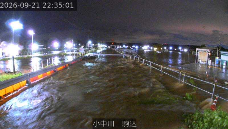 小中川駒込ライブカメラ(千葉県大網白里市駒込) 2026年9月21日22時35分 台風25号接近による大雨増水時