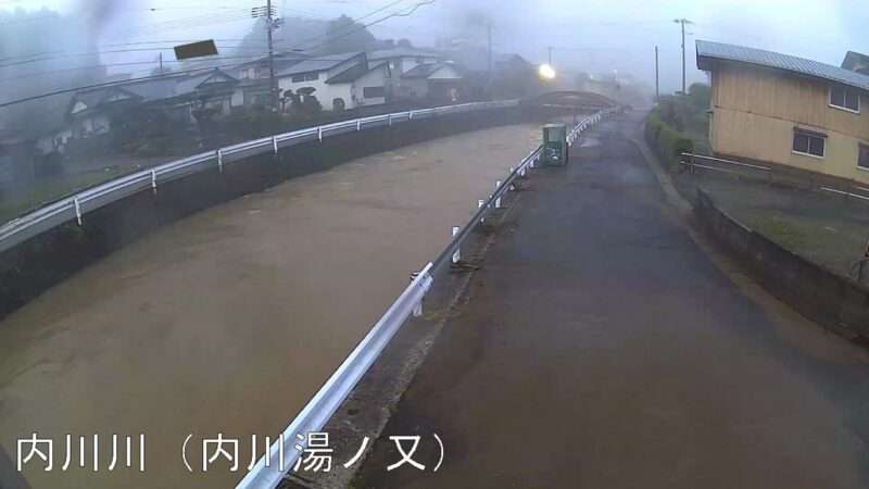 2025年9月3日5時00分 大雨増水時　内川川内川湯ノ又ライブカメラ(秋田県五城目町内川湯ノ又)