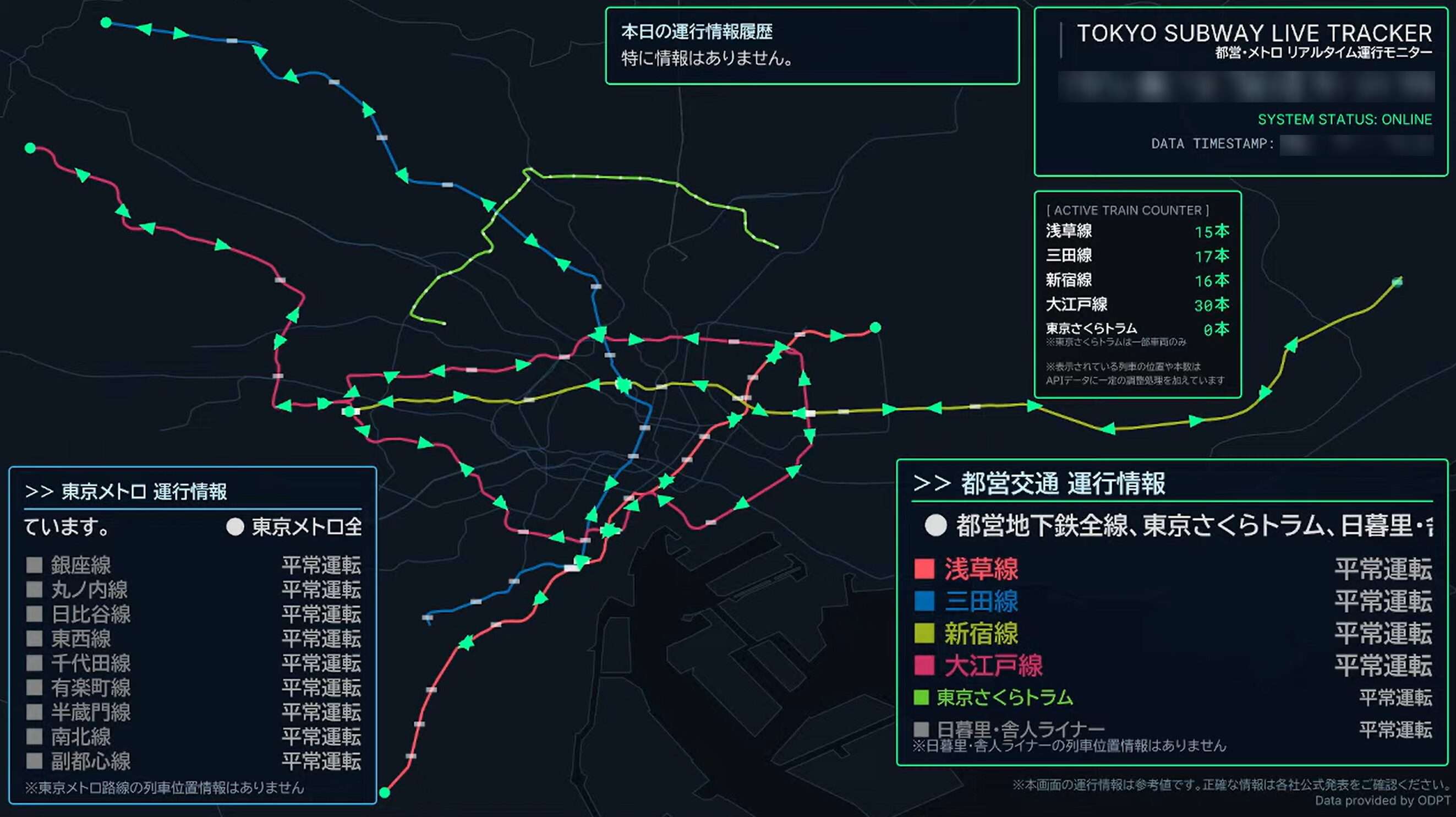 東京地下鉄運行モニターライブカメラ(東京都内)
