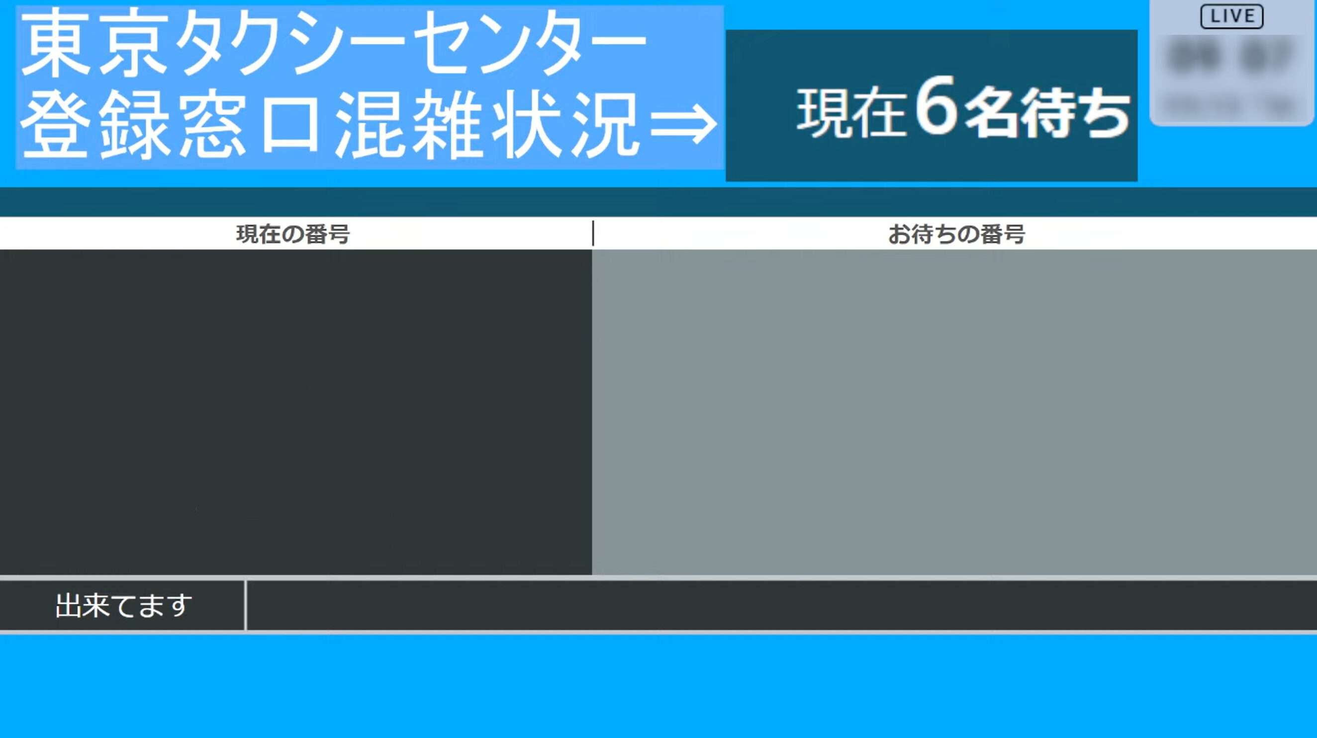 東京タクシーセンター登録窓口混雑状況ライブカメラ(東京都江東区南砂)
